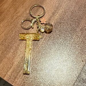 Gold Glitter Keychain with Initial Charm